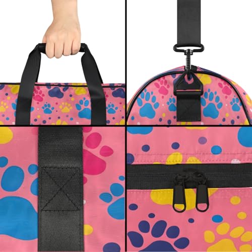 Gym Bag for Men & Women with Shoe & Wet Compartment - Duffel Bags for Travel, Sports, Fitness,Workout Dog Footprints Multi-color Sports Bag4