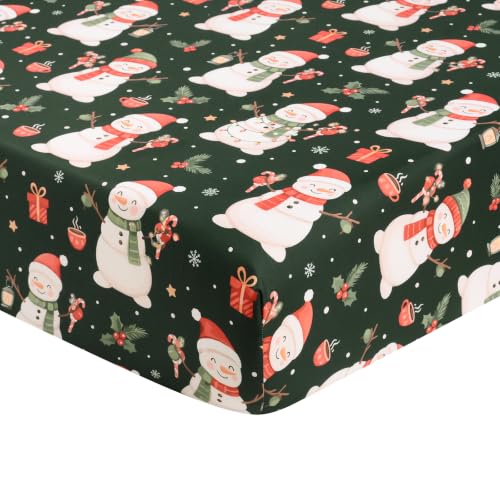 Image of JISEN Christmas Fitted Crib Sheets for Boys Girls 52x28 Inch Snowman Green