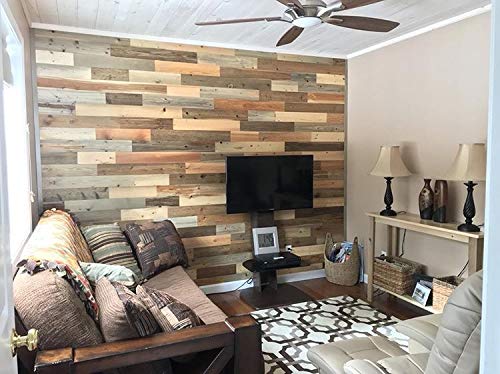 Timberchic River Reclaimed Wooden Wall Planks - Simple Peel & Stick Wall Covering Application For Diy Accent Wall & Home Improvement - Modern, Premium Wall Paneling(4" Wide - 20 Sq. Ft, River Planks) #TOP2