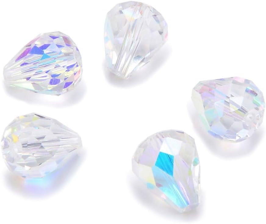 100pcs Adabele Austrian 12mm Faceted Teardrop Loose Crystal Beads Clear AB Compatible with 5500 Swarovski Crystals Preciosa SST-1202