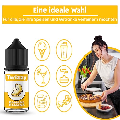 Twizzy Banane Lebensmittelaroma - 30ml - Intensives Aroma – Ideal zum Backen, in Lebensmitteln & Getränken, auch für Vernebler, Nebelmaschinen, uvm.