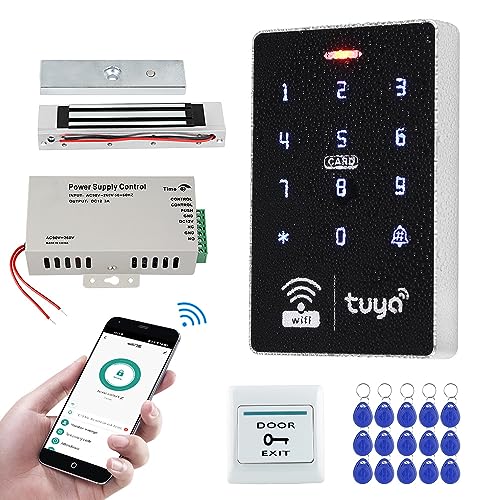 FUSYTULY Wifi Tuya étanche Système de Contrôle d'accès Kit 125KHz 13.56MHz Contrôleur d'accès RFID Clavier Tactile + 180KG Serrure électromagnétique +...