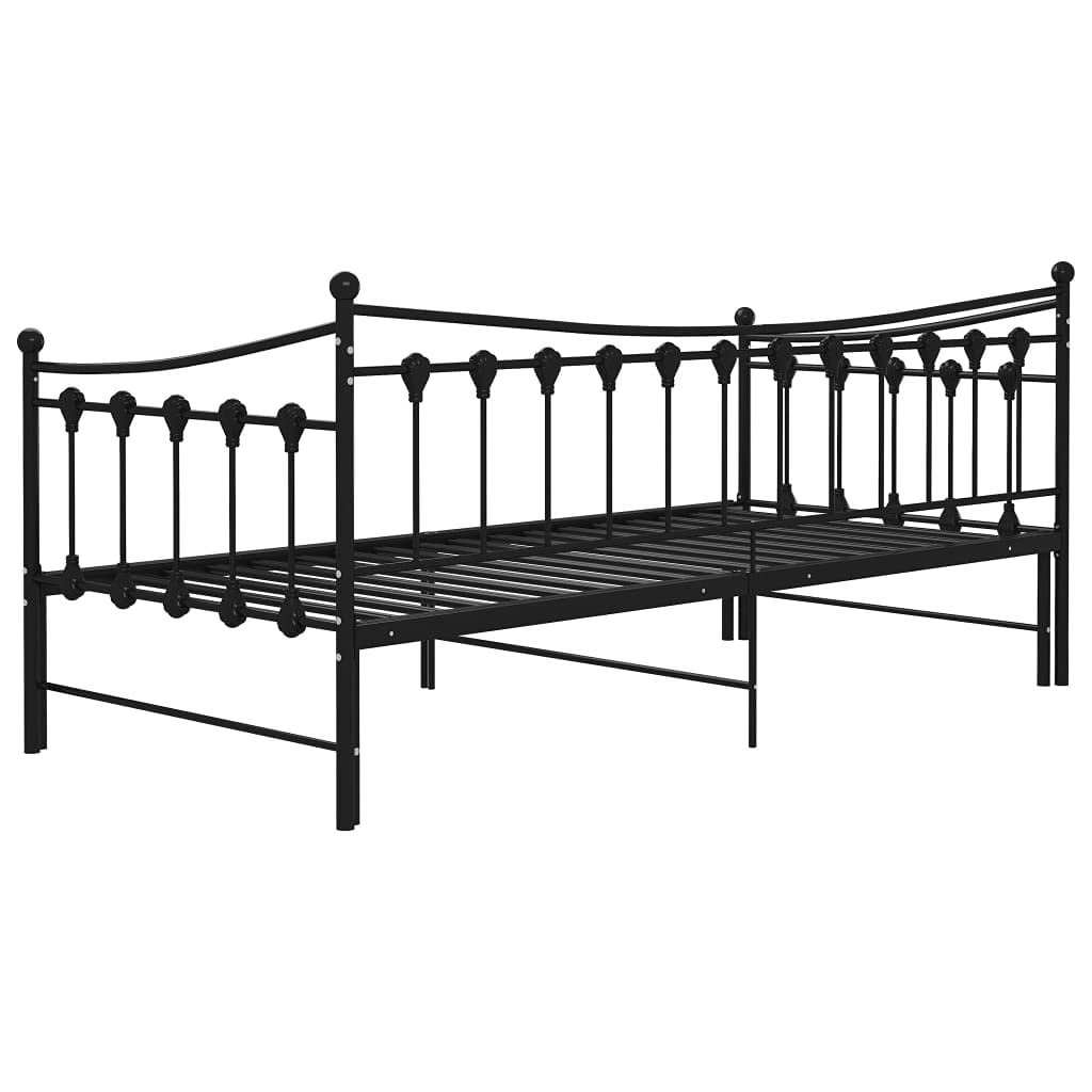 vidaXL Estructura de Sofá Cama Extraíble para Pijamas Auxiliar de Invitados Habitación Mueble Mobiliario Duradero Individual de Metal Negro 90x200 cm