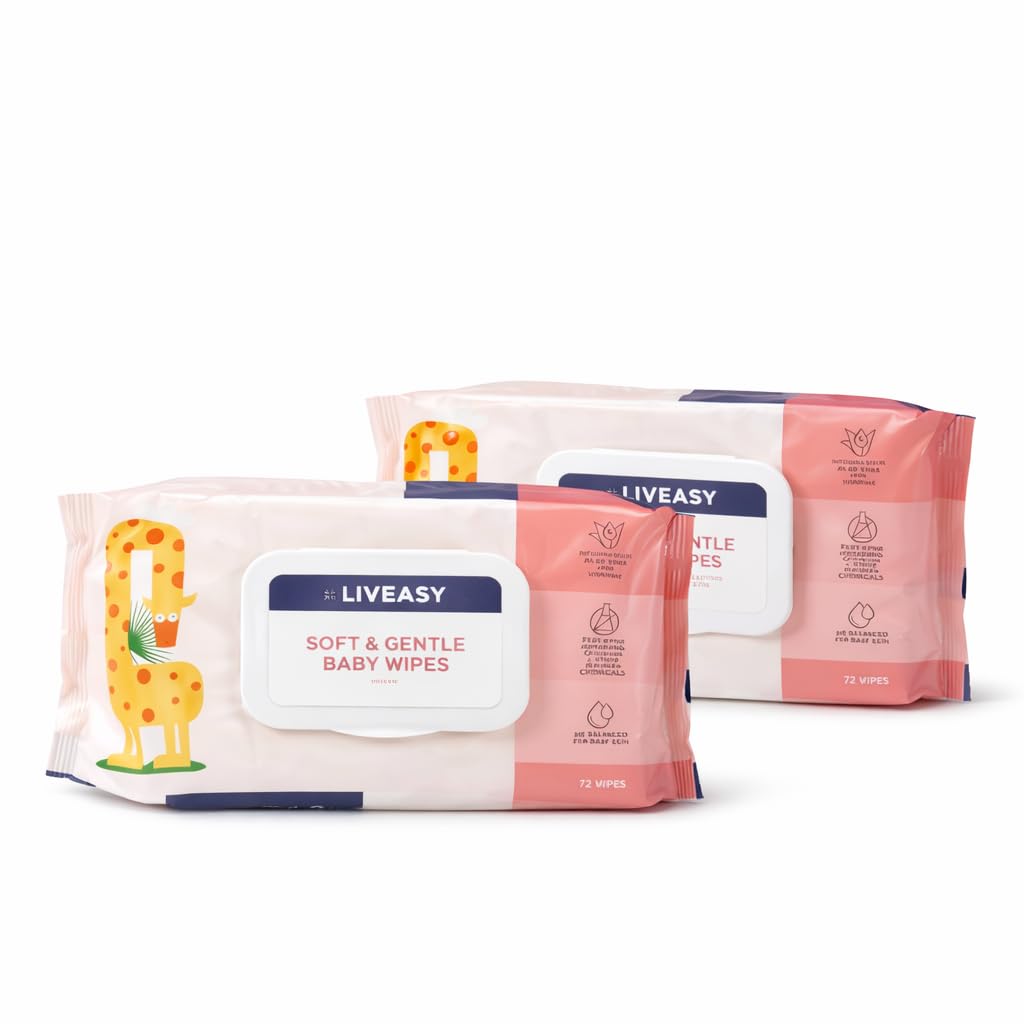 LIVEASY Gentle Wet Wipes with goodness of Aloe Vera extracts and Enriched with Vitamin - E | No Alcohol | Ph balanced | Gentle and Safe | 72 pcs | Pack of 2-picture-10