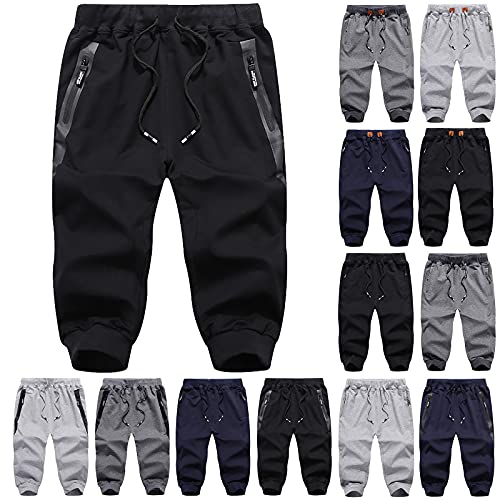 Dreamyth Men's Jogger Capri Pants Casual 3/4 Cotton Running Shorts Knee Length Gym Training Workout Shorts With Pockets #TOP3