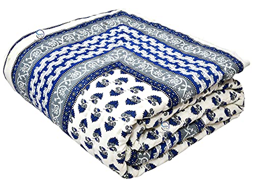 AUROSTYLE 400 GSM Rajasthani Traditional Jaipuri Hand Block Print, Summer and Winter Cotton Double Bed Quilt Razai - King Size - 90 X 105 Inch (Double