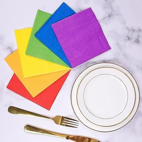Whaline WH Aline 120 Pieces Multicolor Rainbow Cocktail Paper Napkin Beverage Luncheon Napkins 2 Ply thumb #2