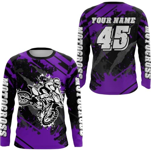 PIONAMZIOZ Custom Motocross Jersey Men Women Upf30+ Dirt Bike Shirt Youth Off-Road Jersey MX Jersey Kids Adult (US, Alpha, Small, 5X-Large, Regular, Regular, Purple)