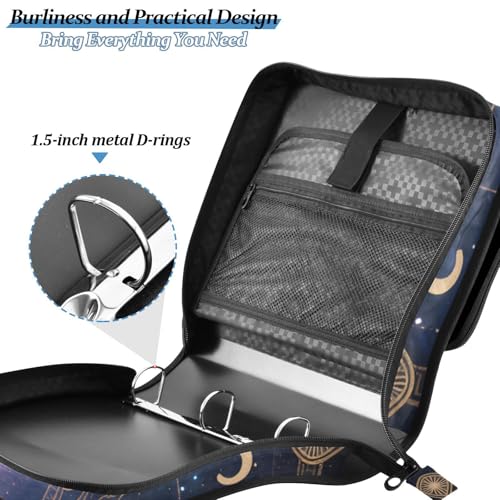 Image of 3 Ring Zipper Binder with Shoulder Strap Astrology Sun Time 1.5 inch Binders Keeper Large Capacity Multi Pockets for School Office Supplies