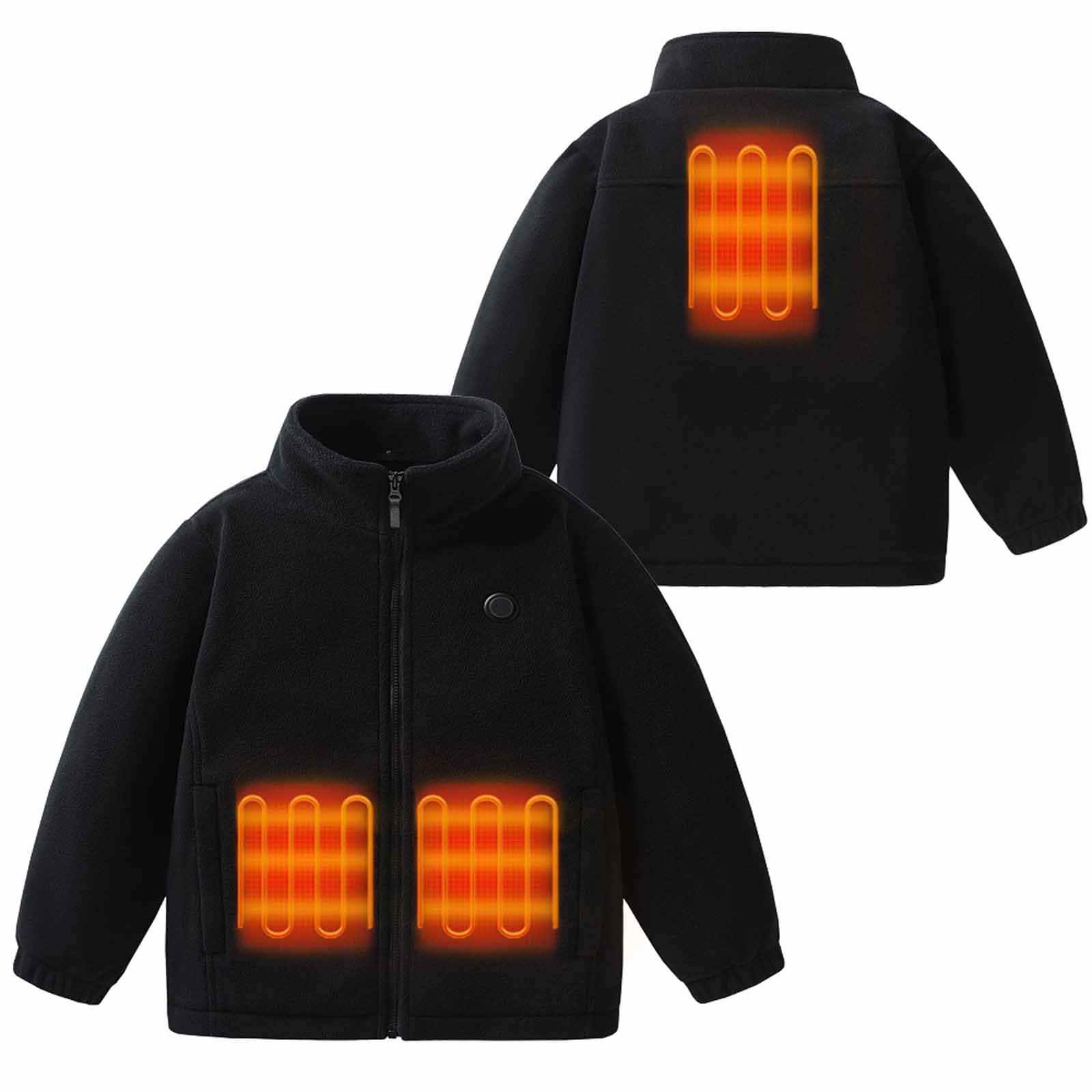 KQIVAM Beheizbare Jacke Elektrisch Kinder Polar-Fleecejacke 3 Heizzone USB Lange Ärmel Thermobekleidung Outdoor Camping Wanderung 4-14 Jahre