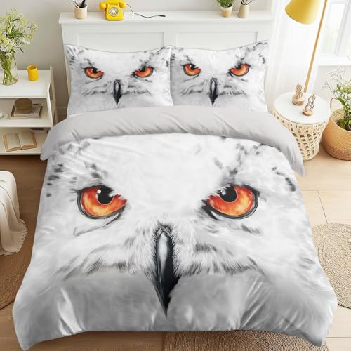Générique Blanc Parure de Lit Hibou Yeux Parure de Lit, Oriental Traditionnel Duveteux Imprimée Peinture à l’Encre Artistique Housse de Couette pour...