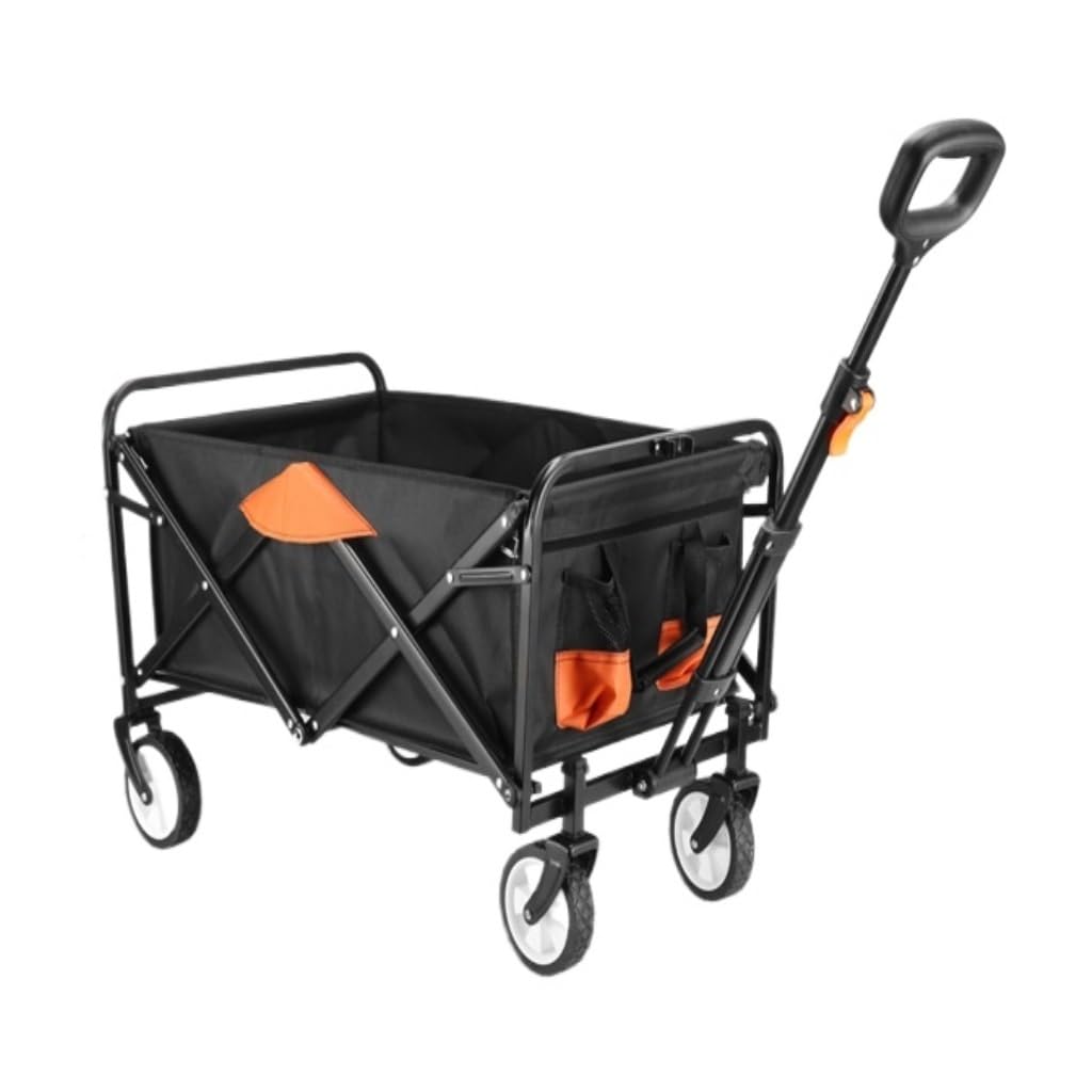 Genérico Carrito de Camping Plegable y práctico de Cuatro Ruedas, Carrito de Playa portátil y Plegable para Acampar al Aire Libre, Picnic y Viajes, Ligero y fácil de Transportar (Negro)