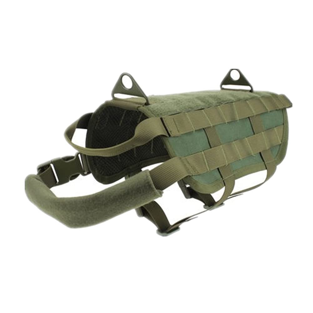 Chickwin Tactical Dog Harness Vest Military Molle Adjustable Working Training Vest with Handle, No Pull Front Leash Clip D-ring for Medium Large Dogs Walking Hunting (ArmyGreen,XL)