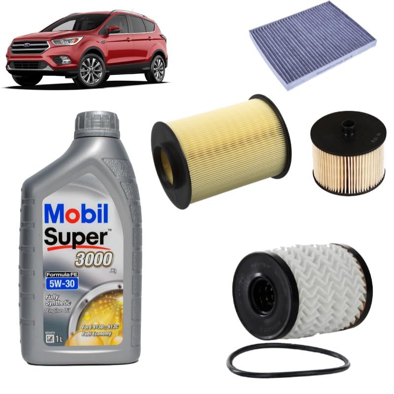 Kit tagliando 4 filtri + 6L olio Mobil FE 5W30 per Ford Kuga 2.0 TDCi gasolio 2012-2019