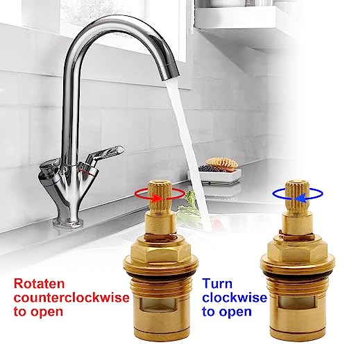 2 Stück Keramik-Wasserhahn-Kartusche 1/4 Drehung 20 Verzahnung, Wasserhahn-Ventil-Ersatz für Dusche, Badewannenarmaturen mit Unterlegscheiben, Wasserhahnverschraubungen, massive Messingkeramik