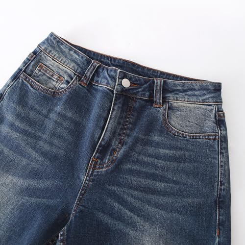 Women's Stretch Straight Leg Pant Wide Leg Denim Slim Fit Casual Jean with Belt3