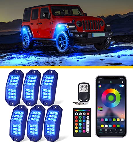 Lumenix RGB LED Rock Lights Kit, Multicolor Wheel Well Underglow Light w/ Bluetooth & Wireless Remote Control Compatible with Off-Road, Truck, SUV, Cars, UTV, RZR, ATV, RV, Motorcycle - 6 PCS
