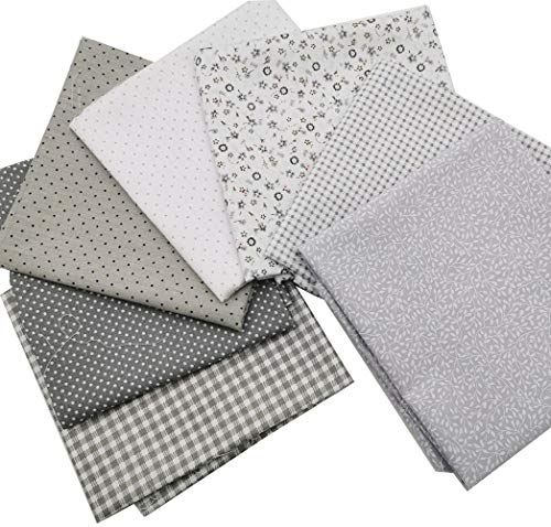 Cotton Fabric Flower Dot Strip Diy Cotton Quilting Fabric Bundle For Patchwork Crafts Fabric 7 Designs Size40Cm X 50Cm Color Gray #TOP2