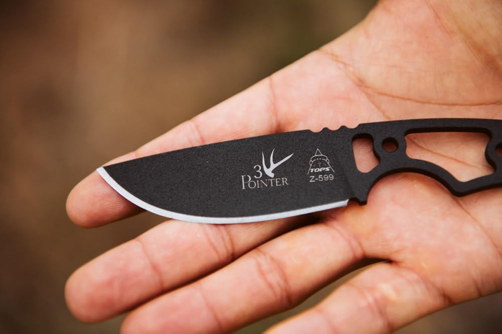 Tops Knives TP3PR03: 3 Pointer Skeletonized Fixed Blade - Black Kydex/Belt Loop Sheath