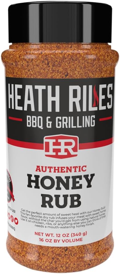 Heath Riles BBQ Rub - Honey Seasoning, Champion Pitmaster Recipe, Legendary BBQ Rubs For Smoking & Grilling, 80+ BBQ Championships, 12 oz.