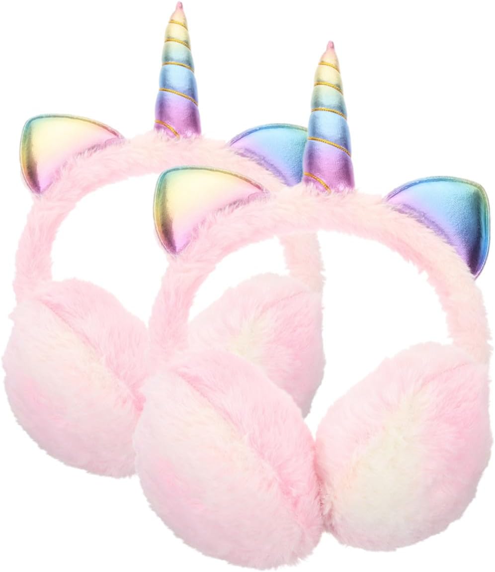 Unicorn Earmuffs 2pcs for and Women, Pink Faux Plush Winter Ear Warmers, Soft Plush Ear Covers for Outdoor Cold Weather and Sleeping