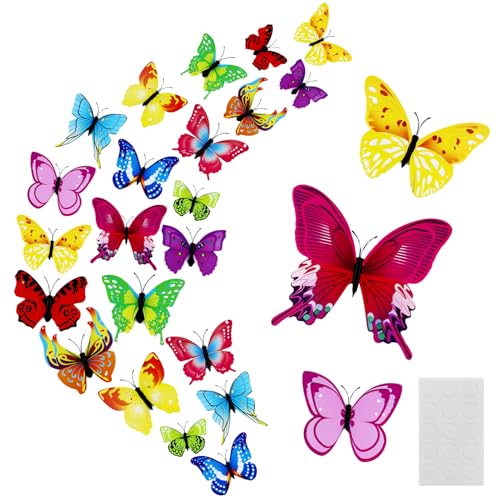 24 pegatinas de mariposa 3D para decoración de pared, con imanes, para decoración de fiestas, dormitorio, habitación infantil, decoración de pared, bodas y más (coloridos)