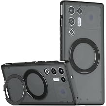 Compatible with ZTE Nubia RedMagic 9 Pro Case Cover,Compatible with ZTE Nubia RedMagic 9S Pro+ Built-in 360Rotating Magnetic Mount Matte Translucent Phone Protective Case Black