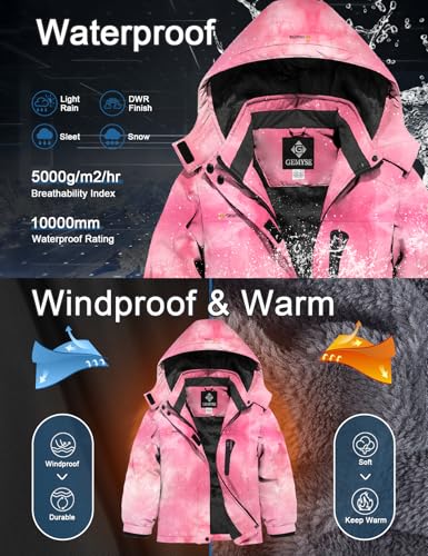 Image of GEMYSE Girl's Waterproof Ski Snow Jacket Hooded Fleece Lined Windproof Winter Jacket