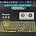 QUASIO Large Print Backlit Keyboard, Wired USB Lighted Computer Keyboards with 7-Color Backlit, Oversized Print Letters, Quiet Typewriter Keyboard with Retro Round Keycaps for Windows PC, Laptop