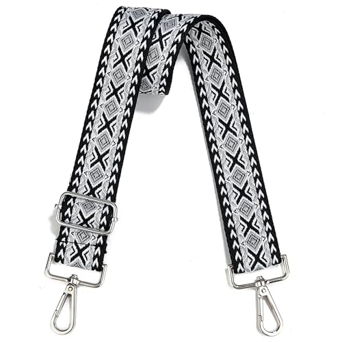 Image of Crossbody Straps for Purses Silver Hardware Purse Strap Wide Shoulder Strap Adjustable Replacement,Retro Jacquard Embroidery for Shoulder Bags, Canvas Tote Handbags
