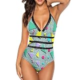 Feim-AO Swimwear for Women Girl Funky 90s Retro Vintage 80S Bathing Suit Tummy Control Bikinis for B
