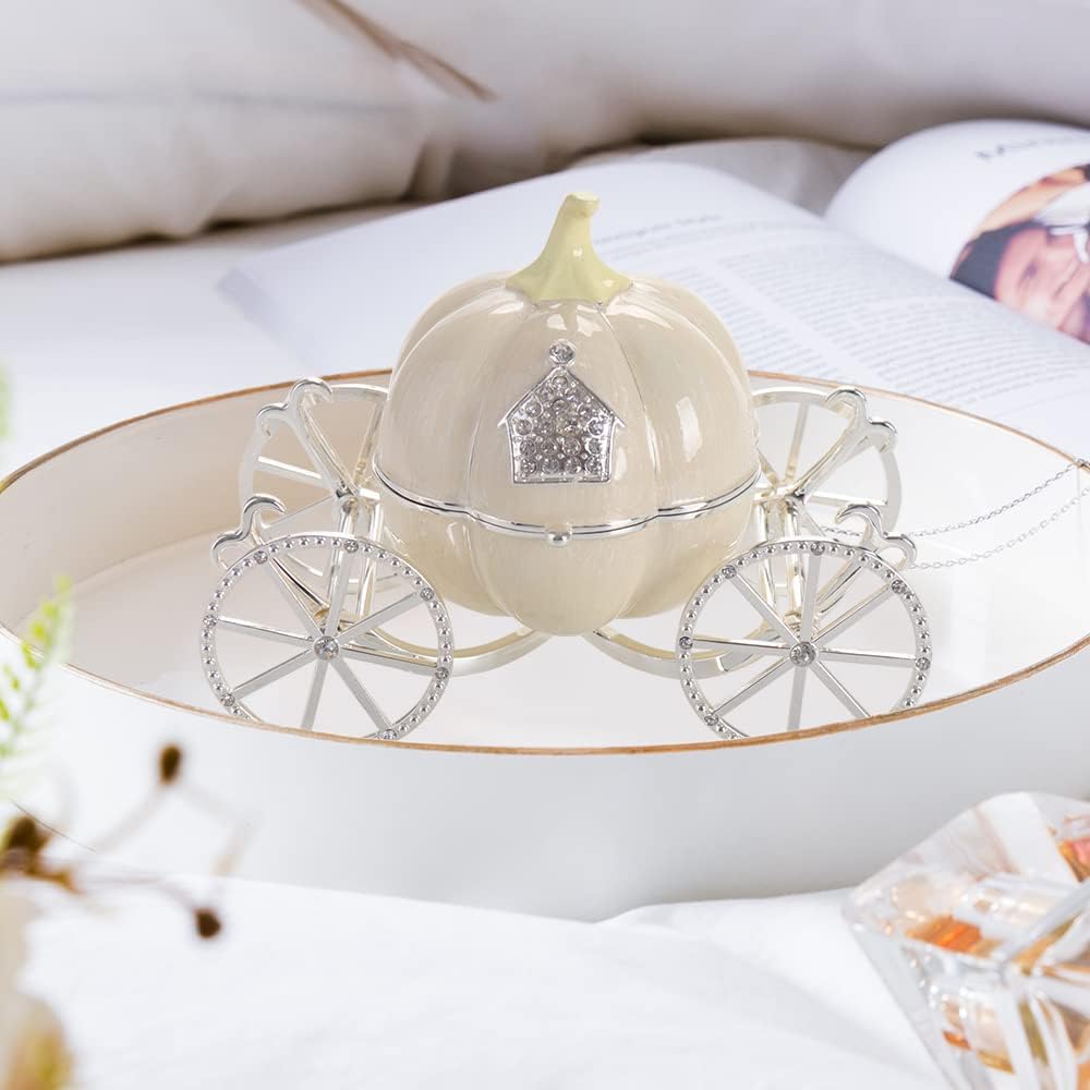 LASODY Hand Painted Enameled Cinderella Pumpkin Carriage Decorative Hinged Jewelry Trinket Box Unique Gift for Family,Jewelry Chests