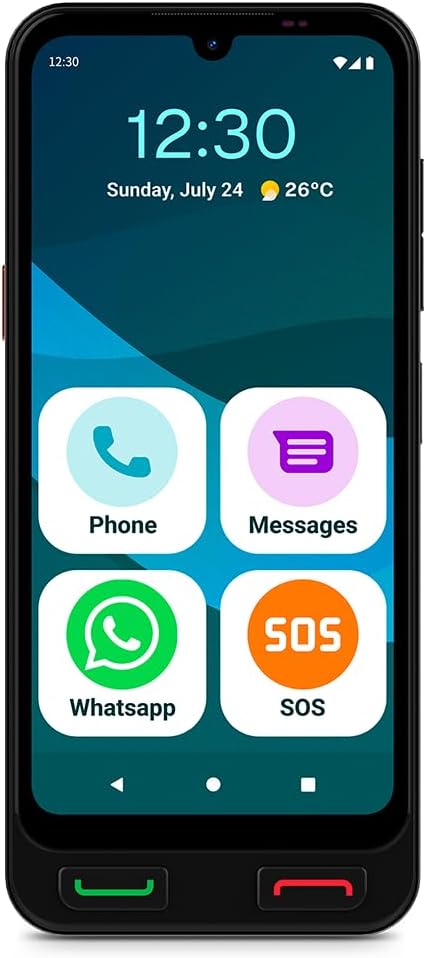 SPC Zeus 2 Pro Smartphone, front view without charging base, showing the simplified interface with large icons.