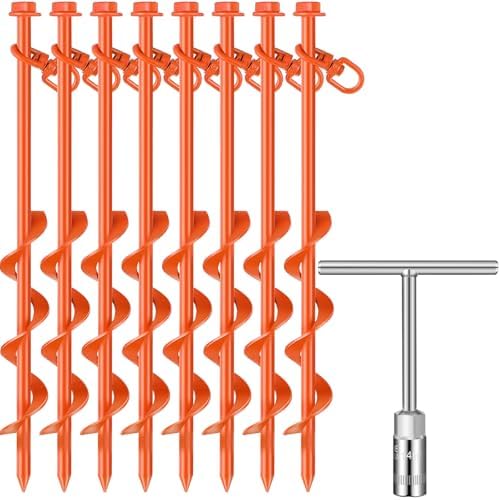 JaGely 20 Pcs 12 Inch Screw In Tent Stakes Heavy Duty Ground Anchors Metal Threaded Tent Spikes Camping Stake Screw In Tent Pegs Screw With Hex Head Driver For Camping Travel Decor Outdoor Black - View #6