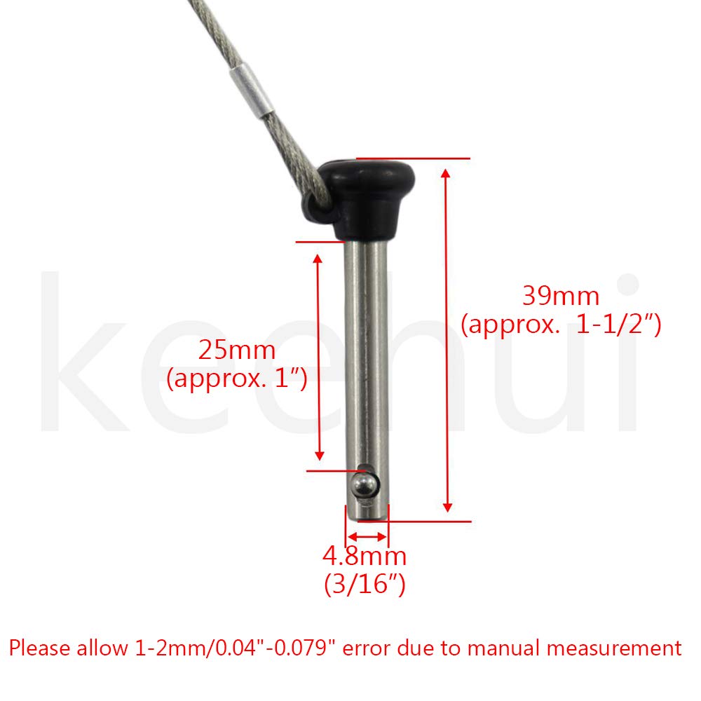 6PIECES of Stainless Bimini top 3/16" Pull pins, Usable Length 1"(25mm), Total Length 1-1/2"(39mm) Marine Hardware