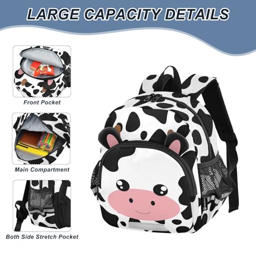 ZAZYXTJ Personalized Cow Print Kids Backpack for Boys Girls Toddler with Chest Strap Ears Preschool School Bag 3-6 Years Old4