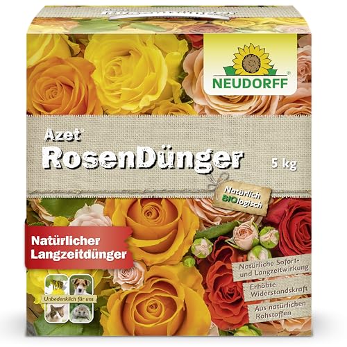 Neudorff Azet RosenDünger – Bio Rosendünger mit 100 Tagen Langzeitwirkung sorgt für langanhaltend farbenfrohe Rosen, Stauden und Blütenpflanzen, 5 kg
