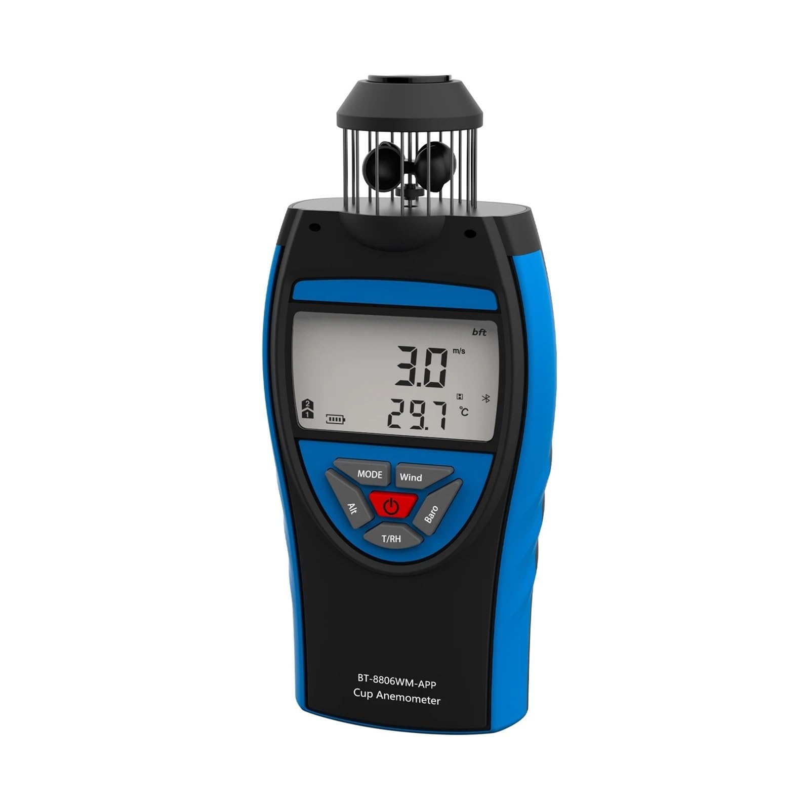Anemómetro Digital inteligente 8806-WM-APP, medidor de velocidad del viento 0,3~42 m/s, volumen aire promedio HVAC, altitud CFM, barométrico