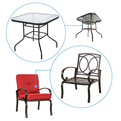 Finefind Patio Bistro Set 3 Piece Chair Set with 32" Tempered Glass Top Dining Table Outdoor Bistro Patio Furniture Bistro Set Wrought Iron Frame Thick Cushion Garden Yard Balcony (Brick Red)