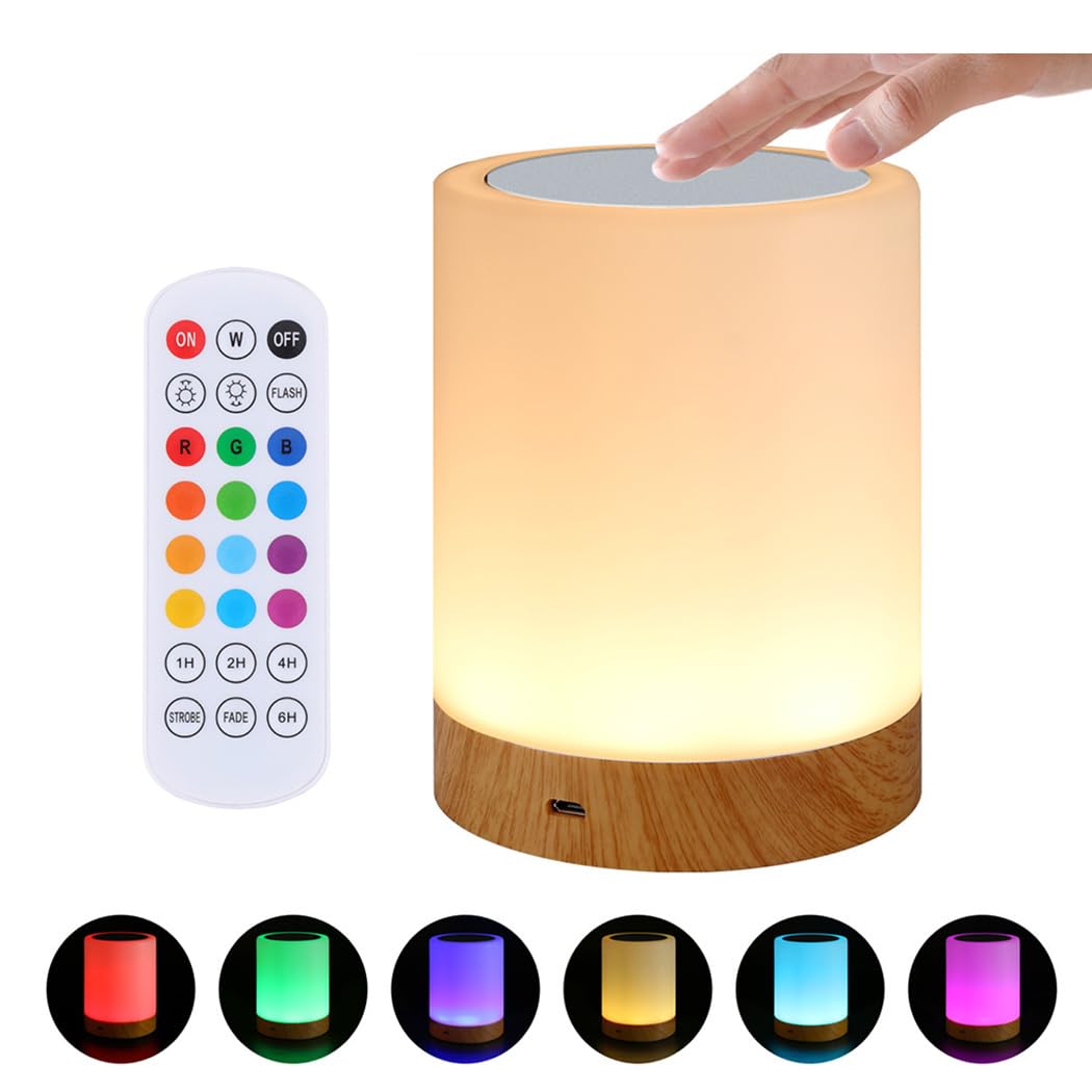 Samll Table Lamp, Qniceone Touch Lamps, Bedroom Beside Lamp, RGB Color Night Light for Living Room with Remote Control, USB Rechargeable Led Desk Lamp for Kids, Ambient Light, Nightstand Lamp