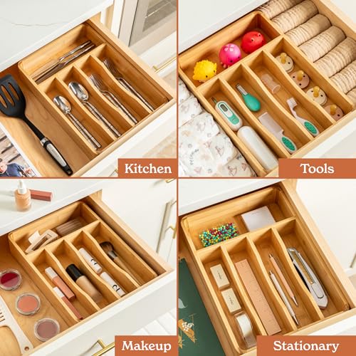 SMIRLY Silverware Drawer Organizer – Bamboo Kitchen Drawer Organizer, Adjustable Utensil Holder and Cutlery Tray, Drawer Dividers for Flatware and Kitchen Utensils by SMIRLY - Image 8