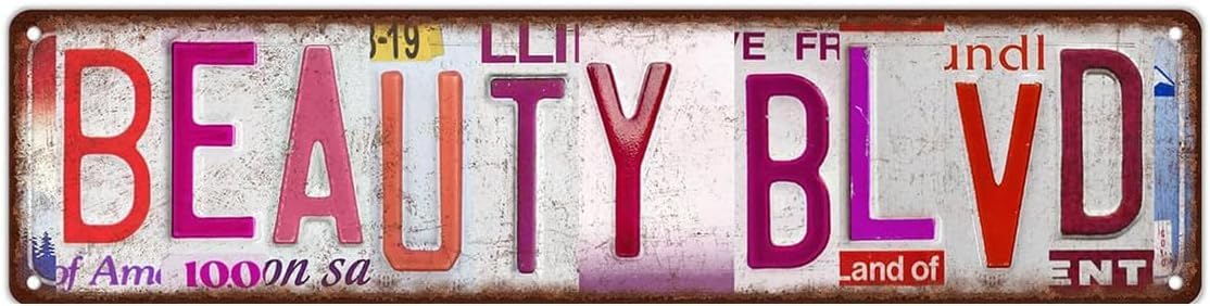 Vintage Beauty Blvd Girls Room Wall Decor Street Signs，Home Bar Coffee Studio,Living Room Metal Tin Sign， Hair Salon Retro Wall Art， 16 x 4 Inches，Suitable for Posters for Teen Girls Bedroom, Cute Pink Wall Poster Decoration,Women Pink Bathroom Decor or Gifts