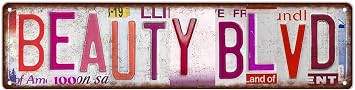 Vintage Beauty Blvd Girls Room Wall Decor Street Signs,Home Bar Coffee Studio,Living Room Metal Tin Sign, Hair Salon Retro Wall Art, 16 x 4 Inches,Suitable for Posters for Teen Girls Bedroom, Cute Pink Wall Poster Decoration,Women Pink Bathroom Decor or Gifts