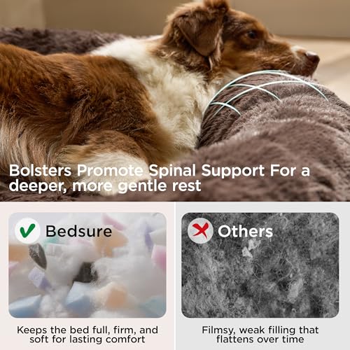 Image of Bedsure SupportMax Calming Dog Beds Large Sized Dog Washable Pet Bed,36in | 420GSM Plush Fluffy Donut Round,Thick Supportive,Removable Cover,Anti-Slip,Anti-Anxiety,for Big Dogs up to 80 Lbs,Brown