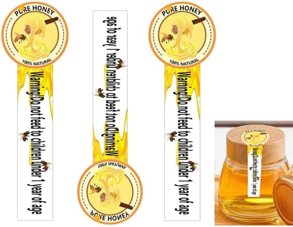 Calcomanías de miel a prueba de manipulaciones para tarros de miel, etiquetas de miel natural de 1.5 x 4 pulgadas (paquete de 500)