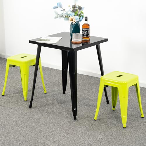 Image of Brage Living 18 Inch Industrial Metal Stools Set of 2, Stackable Classroom Kitchen Short Stools, Backless Metal Dining Chairs for Indoor Outdoor (Lime Green)