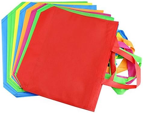 Amersumer 18Pack 13" Party Gift Tote Bags,Polyester Non-Woven Material,Assorted Colorful Blank Canvas Bags,Rainbow Colors with Handles for Birthday Favors, Snacks,Delivery Bag,Rainbow Tote Bag.