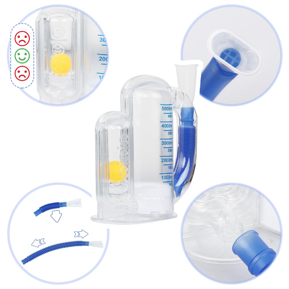 Appareil d'exercice respiratoire pour poumons - Une balle - Spiromètre - Entraîneur de respiration pour poumons forts - 5000 ml - Mesure du volume d'inhalation - Système de mesure du souffle avec