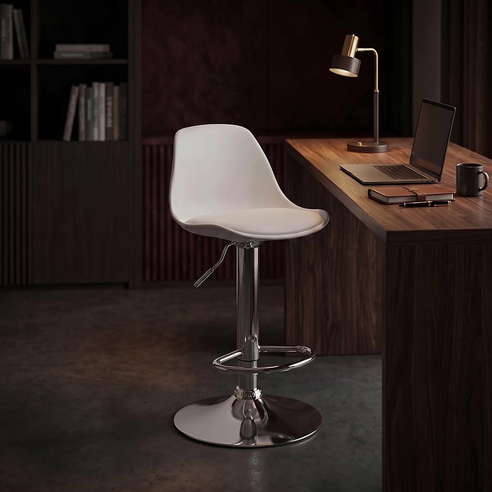 Lina Adjustable Swivel Bar Stool with Chrome Base | White-image-36