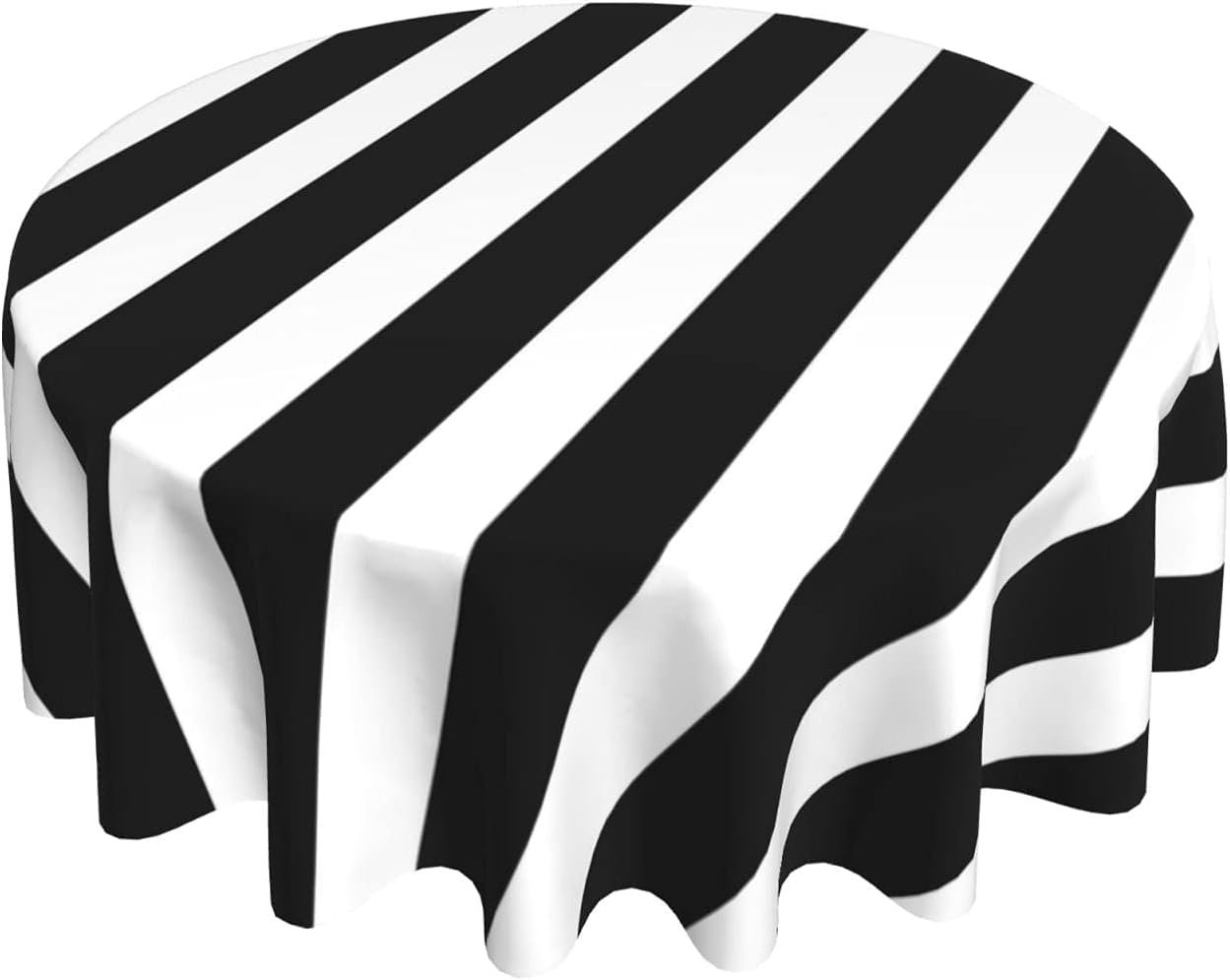 Table Cloth 60 Inch Round, Black White Striped Round Tablecloth, Washable,Reusable for Restaurant, Picnic, Indoor and Outdoor Dining